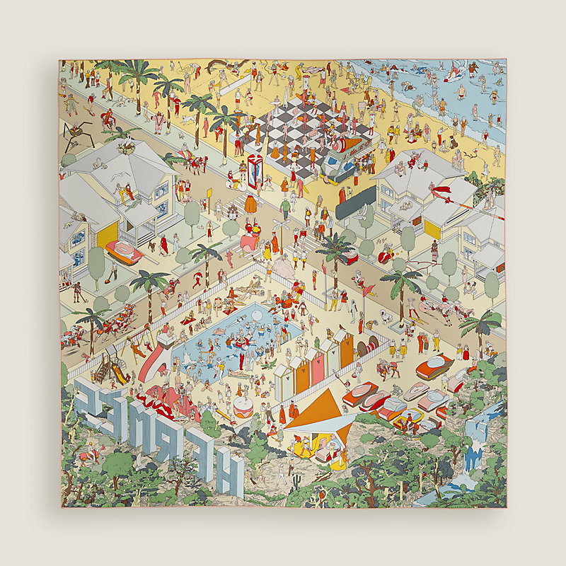 Hermes on The Beach scarf 90, Limited Edition - Black | Hermès